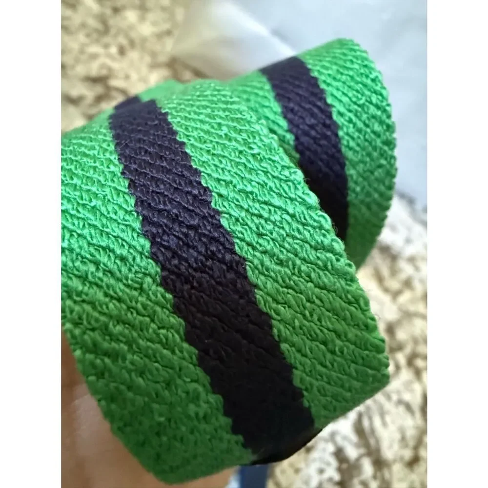 Polo Ralph Lauren Polo Golf Men’s Belt Green Navy Stripe Elastic Leather 40 NWT